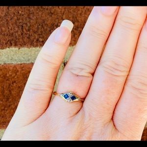 Platinum and 18k Art Deco Sapphire Diamond Ring